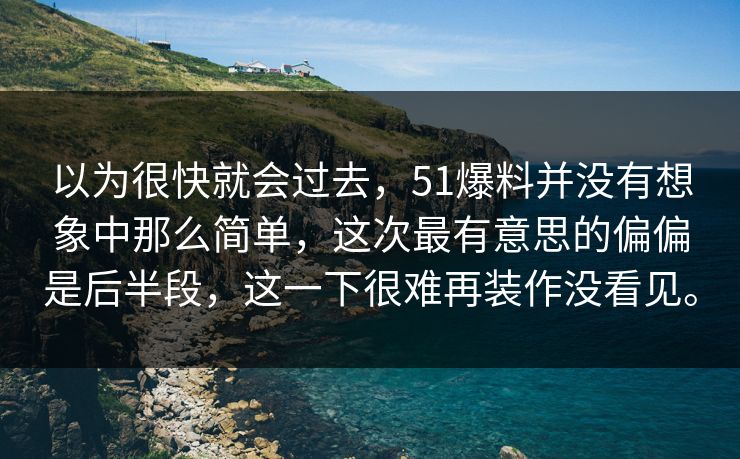 以为很快就会过去，51爆料并没有想象中那么简单，这次最有意思的偏偏是后半段，这一下很难再装作没看见。  第1张