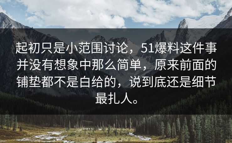起初只是小范围讨论，51爆料这件事并没有想象中那么简单，原来前面的铺垫都不是白给的，说到底还是细节最扎人。  第1张
