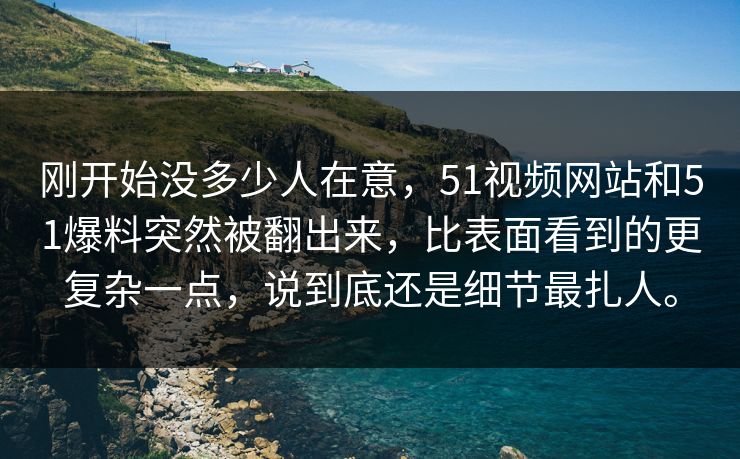 刚开始没多少人在意，51视频网站和51爆料突然被翻出来，比表面看到的更复杂一点，说到底还是细节最扎人。  第1张