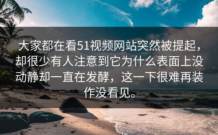 大家都在看51视频网站突然被提起，却很少有人注意到它为什么表面上没动静却一直在发酵，这一下很难再装作没看见。